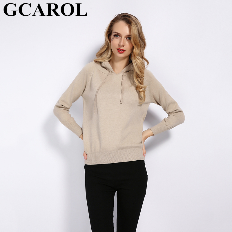 GCAROL Fall Winter Girls Knit Pullover 30% Wool Hooded Sweater High Street Candy Women Render Knit Jumper Knitwear 210218