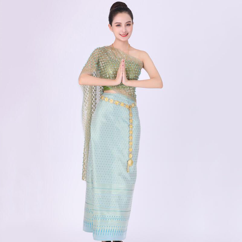 Traditional Thailand ethnic Costume Slim Sexy Wrapped Chest suit Thai Women classical dress vintage asian clothing festival stage wear