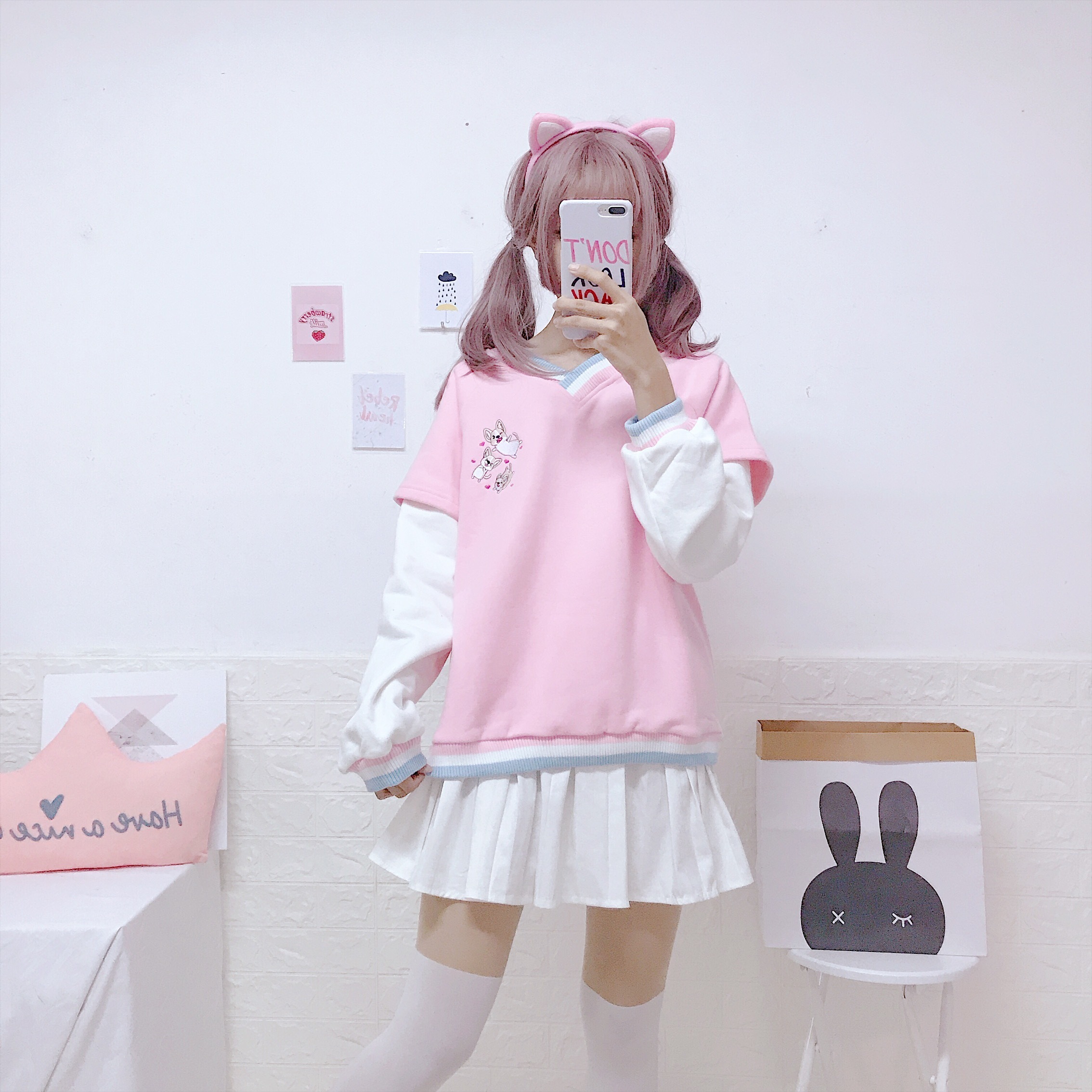 XUANHAO Kawaii Sweet Women's Embroidery Sweatshirt Pink Hoodies Sweatshirts Long Sleeve O-neck Pullovers Girls Cute Tracksuits 201029