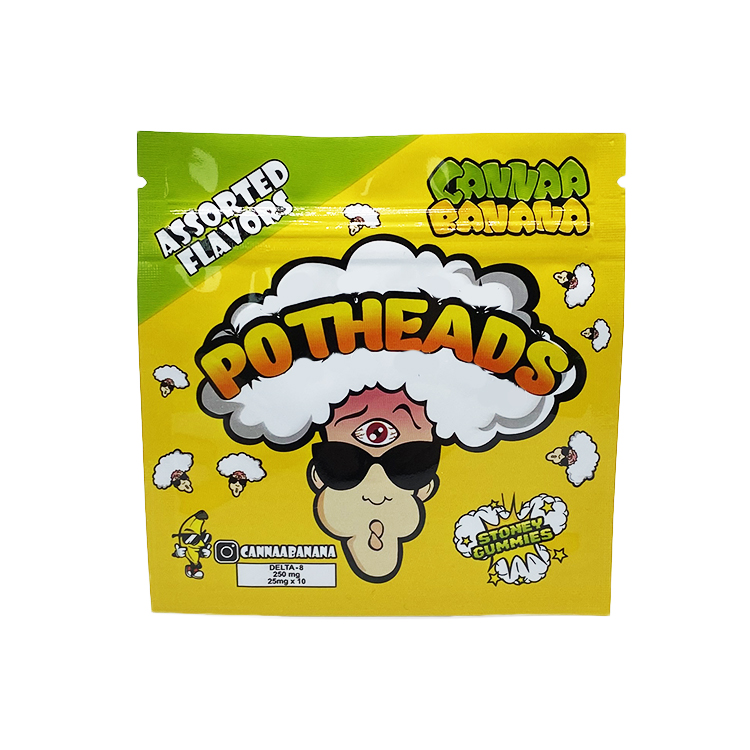 Stoney gummies Potheads 200 mg pet plastic empty candy packaging bags with tear notch
Stoney gummies Potheads 200 mg pet plastic empty candy packaging bags with tear notch