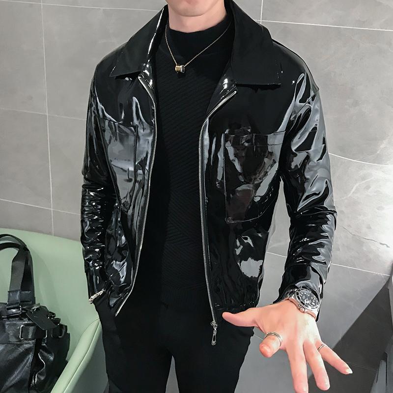 Men's Jackets 2021 Shiny Leather Jacket Stage Costume Red Black Nightclub Club Men Solid Color Slim Male Coats, Brown
Men's Jackets 2021 Shiny Leather Jacket Stage Costume Red Black Nightclub Club Men Solid Color Slim Male Coats, Brown