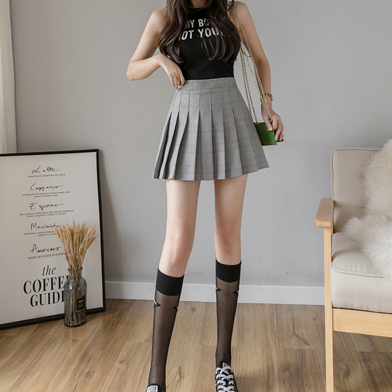 Summer winter Woman Mini High waist skirt pleated striped plaid Skirts Lining Shorts sexy OL bar student Dance street skirt Golf 210309