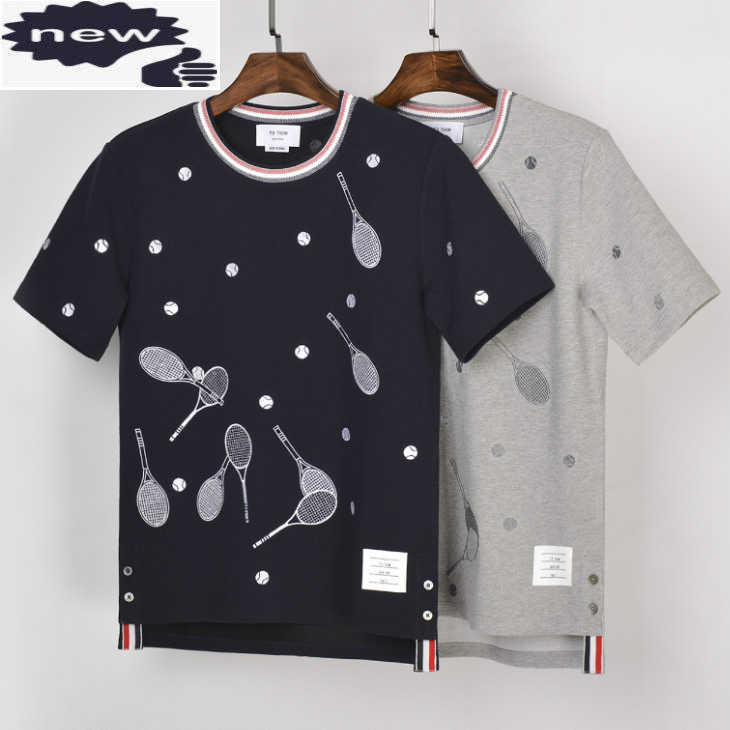 Tb Thom Brand Men's and Women's Short Sleeved T-shirts, Round Neck Cotton Casual Summer Clothes, Tennis Racket Embroidery, 2021, Blue 
Tb Thom Brand Men's and Women's Short Sleeved T-shirts, Round Neck Cotton Casual Summer Clothes, Tennis Racket Embroidery, 2021, Blue