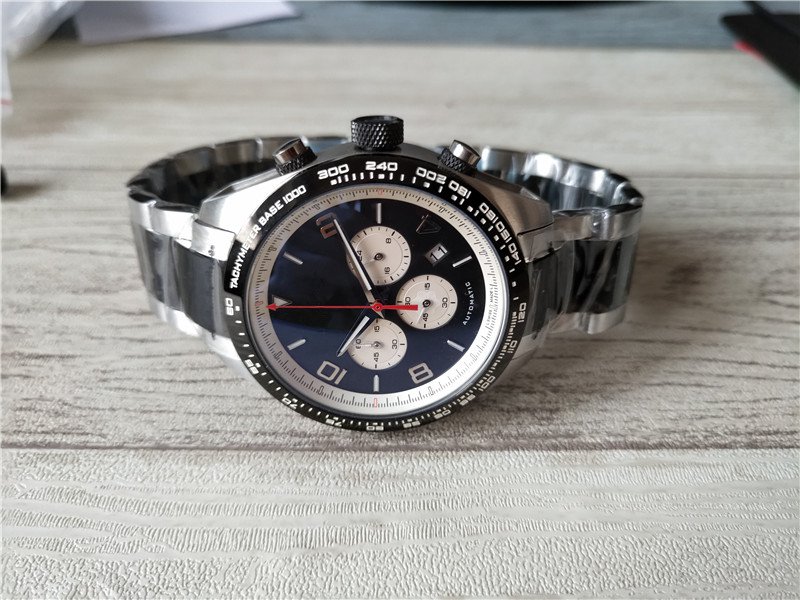 Man watch Stainless steel and Ceramic Band Male Sport wristwatch Quartz Stopwatch Black Face MB07