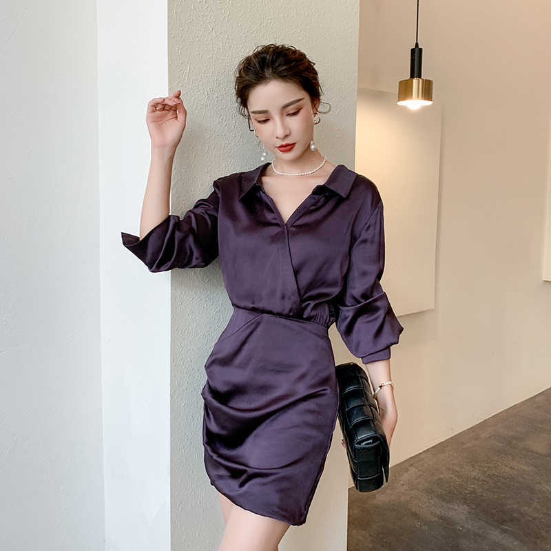 chic Women's dresses elegant purple slim waist dress Spring summer french romantic sexy mini dress 210702