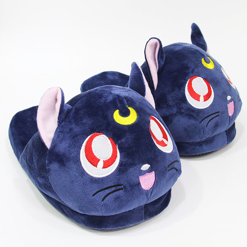 Anime Sailor Moon Plush Slippers Luna Cat Kitty Soft Stuffed Shoes Warm Winter Indoor Slippers 210225
