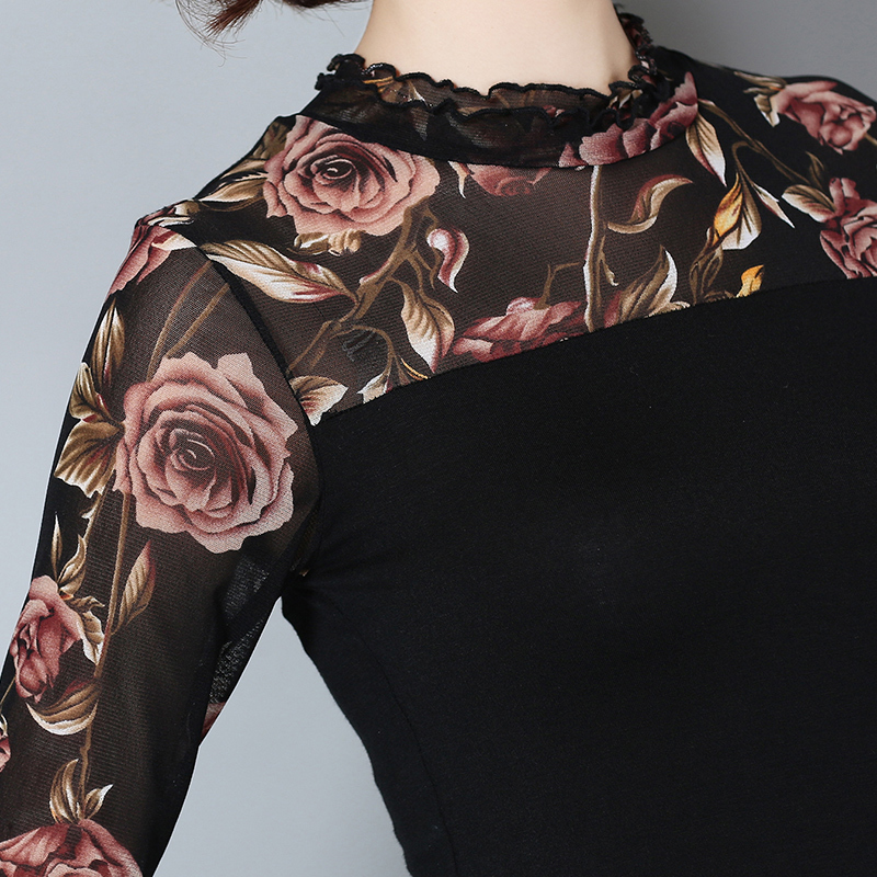 New Fashion Fall Winter Women Blouse Long Sleeved Rose Flower Shirt Plus Size Women Korean Style Women Shirt 60i 25 210225