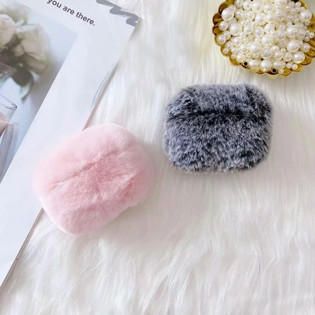 Warm Winter Genuine Rabbit Hair Fur Cases For Airpods Pro Airpod 3 1 2 2gen Air pod 3 3gen Earphone Protector Animal Fluffy Fashion Hard PC Cover Love