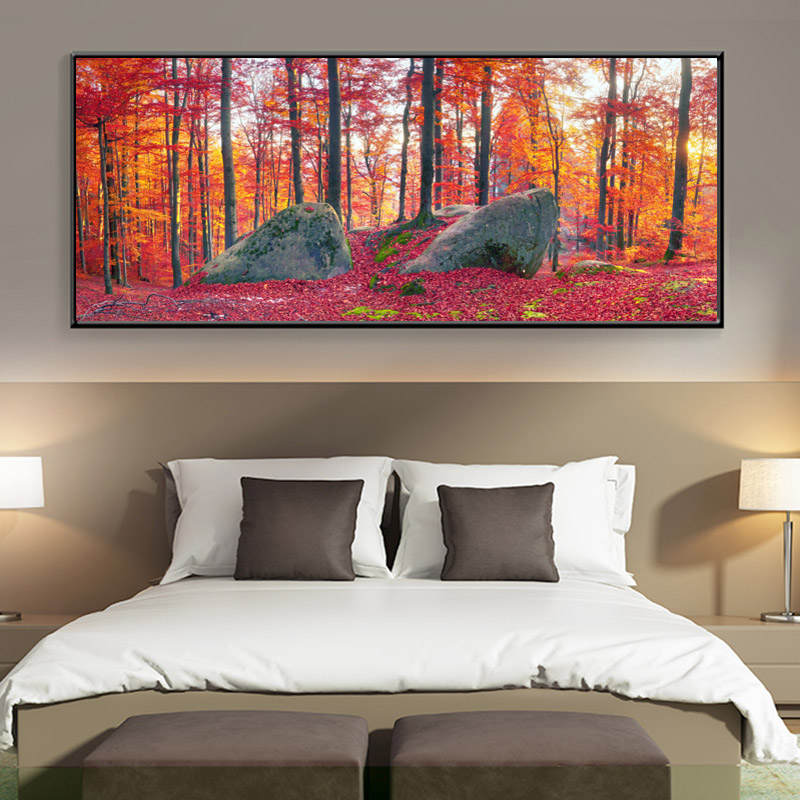 Modern Landscape Canvas Painting Autumn Maple Forest Sunrise For Living Room Decor Wall Pictures Paintings Poster and Prints Art