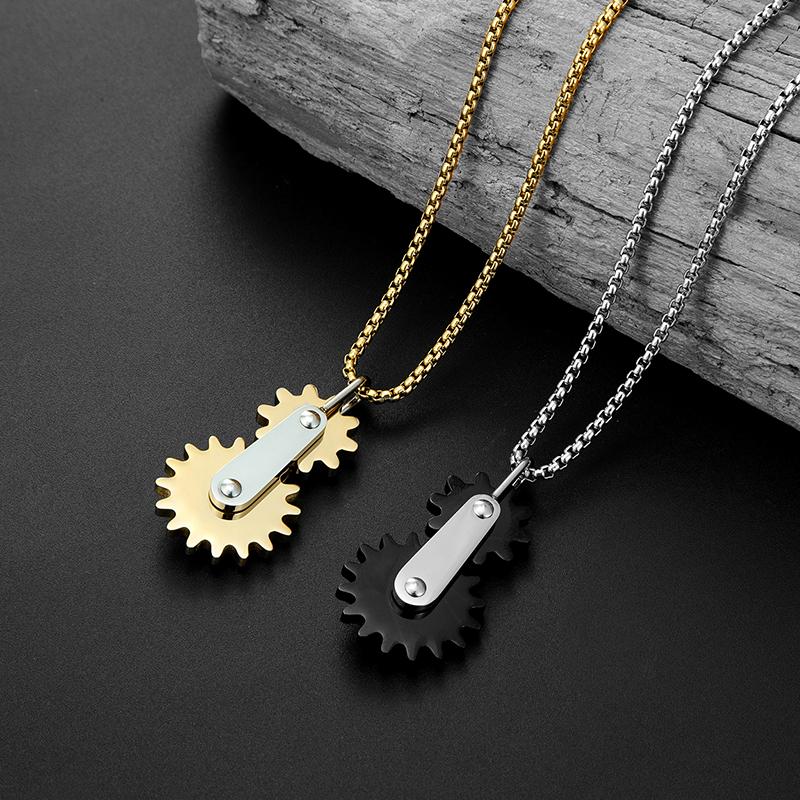 Pendant Necklaces Trend Stainless Steel Rotatable Double Gear Necklace Men Woman Punk Rock Gift For Boys Girls With Chain Jewelry
Pendant Necklaces Trend Stainless Steel Rotatable Double Gear Necklace Men Woman Punk Rock Gift For Boys Girls With Chain Jewelry