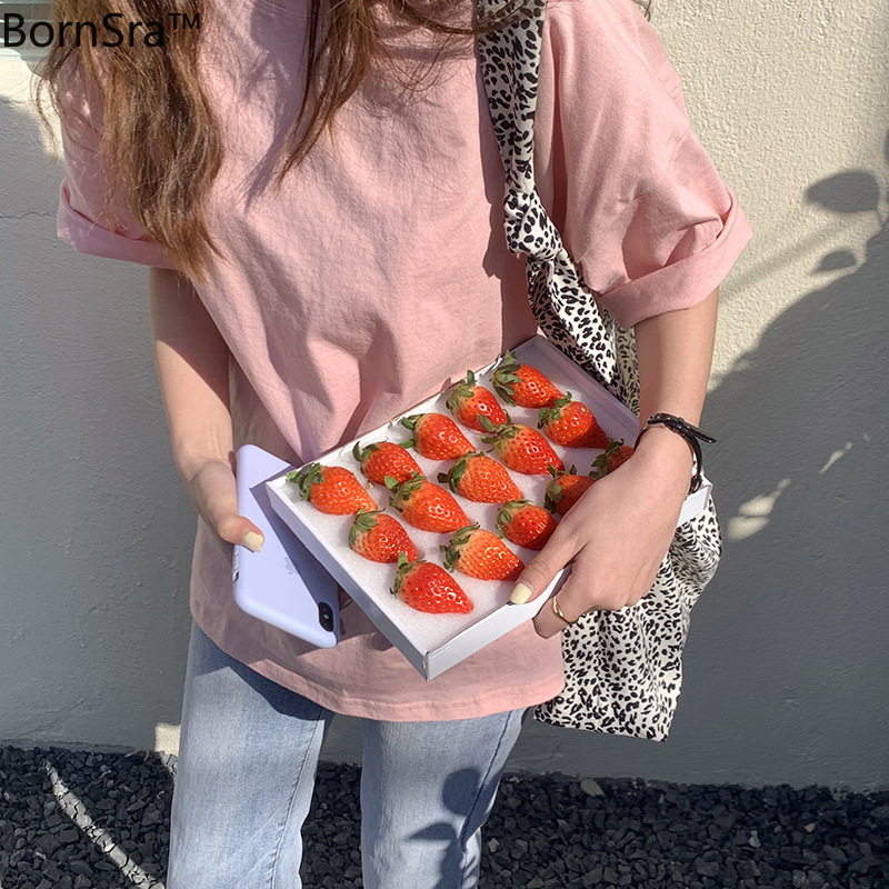 Bornsra Basic Solid-color Round-neck Short-sleeved T-shirt Women's Spring Korean Version of Loose-fitting Jacket T1566 210306