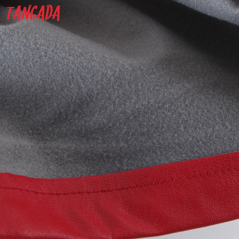 Tangada Autumn Winter Women Red Faux Leather Skirts Faldas Mujer Zipper Female Mini Skirt 8H18 210309