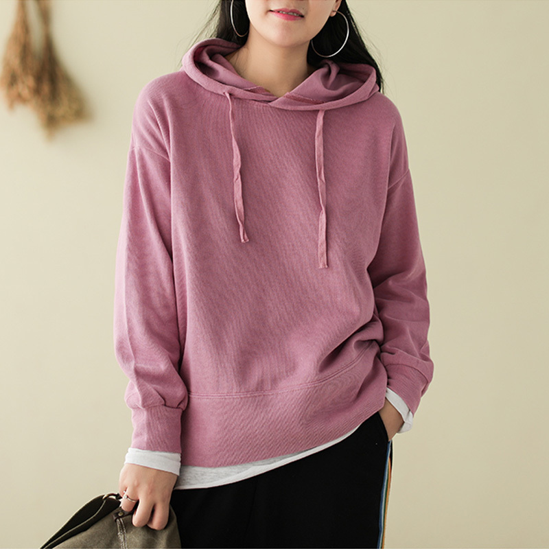 Johnature Women Hooded Pullover Sweatshirts 7 Color Long Sleeve Autumn Casual Hoodies Loose Women Cloths Sweet Sweatshirts 201112