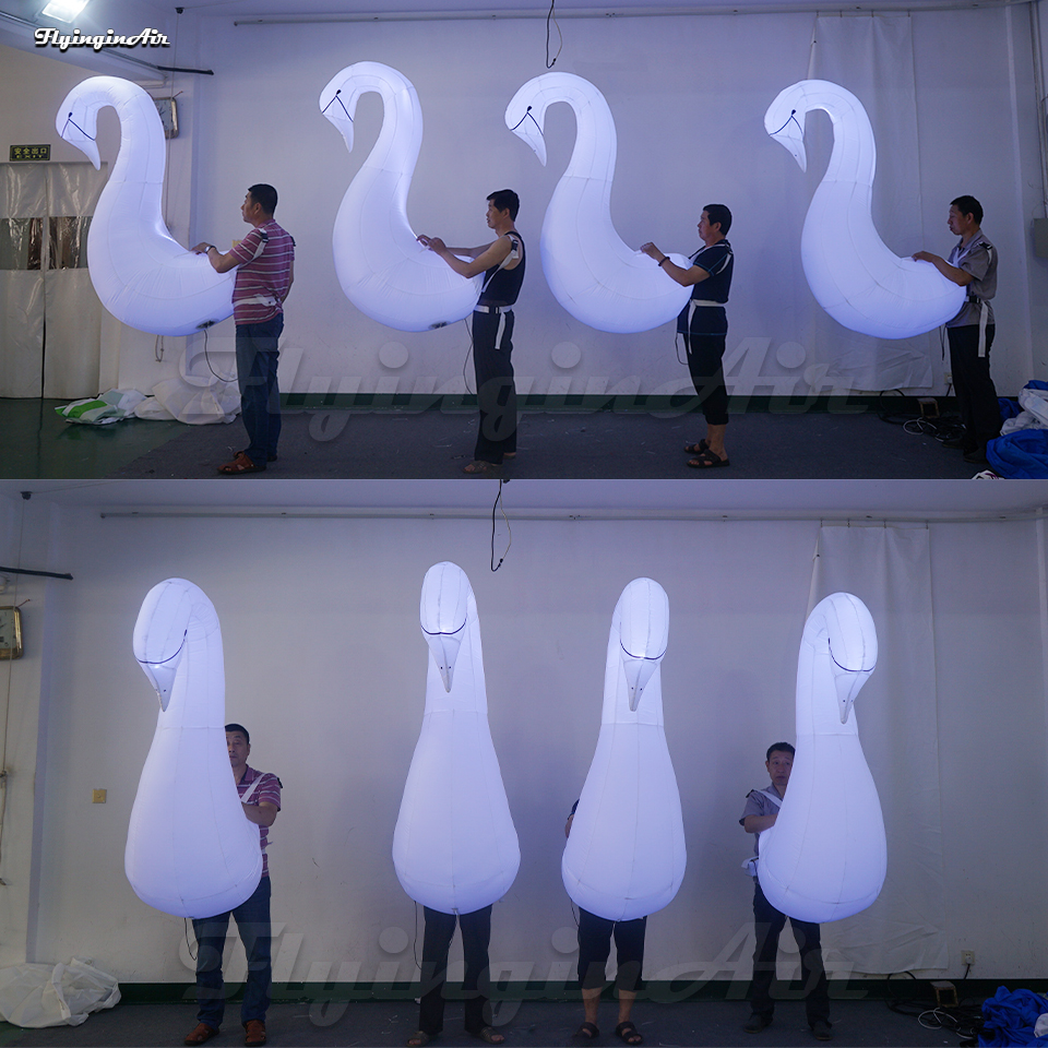 Amazing White Illuminated Walking Inflatable Swan Costume Parade Animal Balloon Wearable Blow Up Cygnus Puppet With LED Light For Event
