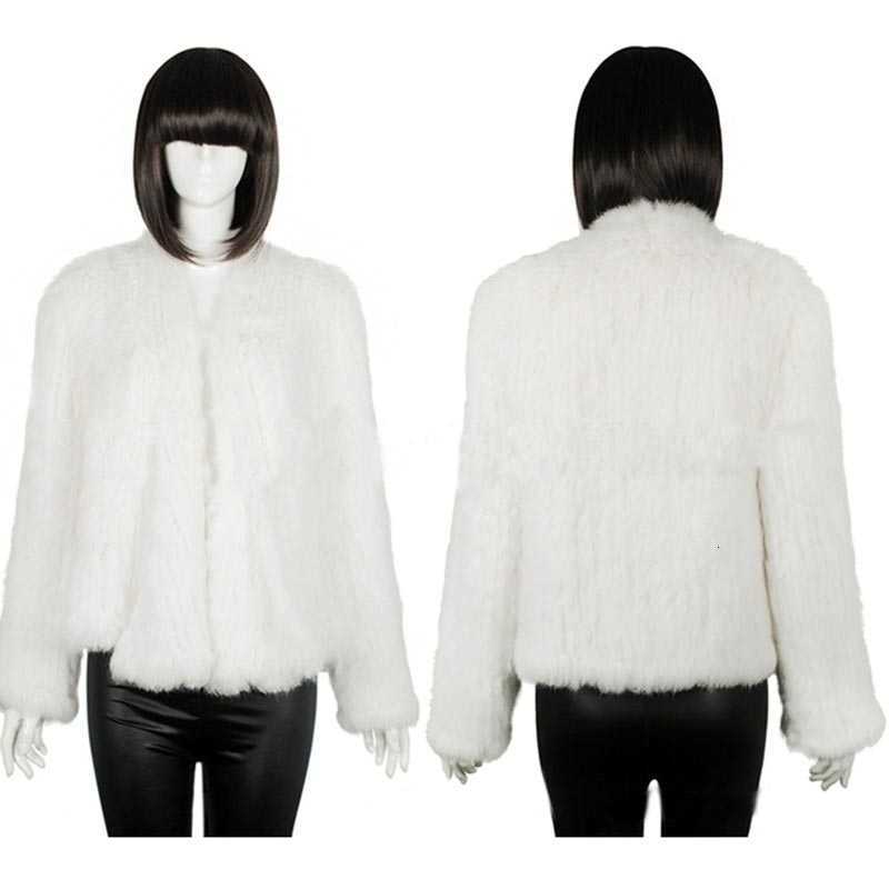 Knitted natural rabbit fur coat women winter casual long sleeve dense thick loose outerwear coat jacket Real Fur Coat T191118