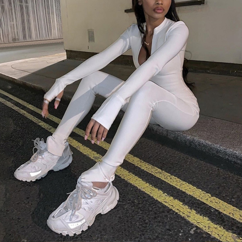 Bonne Solid Turtleneck Full Sleeve Jumpsuits Autumn Winter Women Fitness Slim Rompers Zipper Long Bodysuit Skinny Jogger 201007