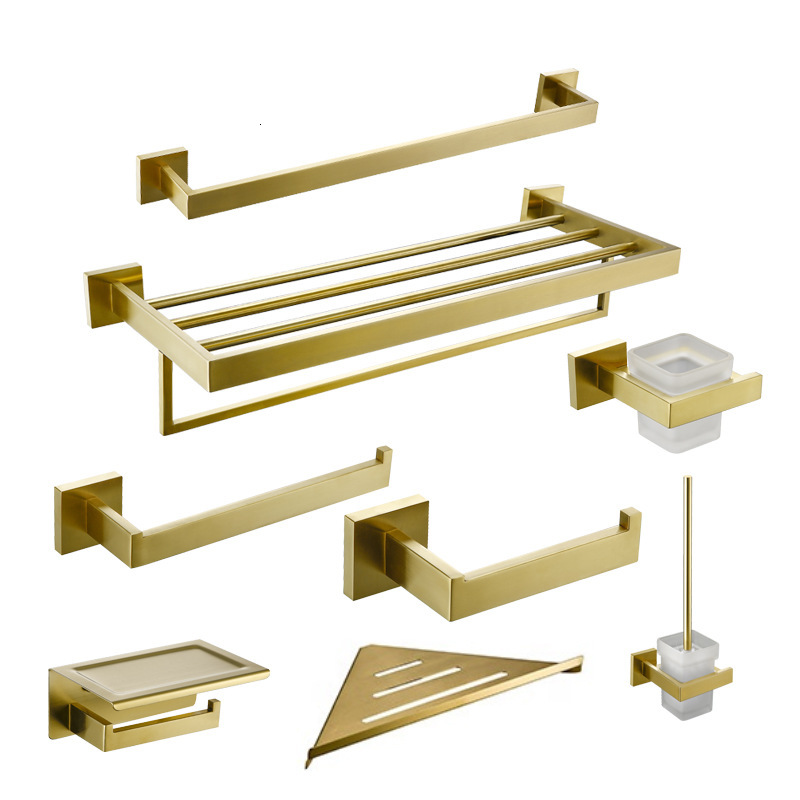 2021 New Brushed Hardware Set From Modern Square Assembly on Wall of the Gold Shelf Bathroom Towel Electrical Device D1cg