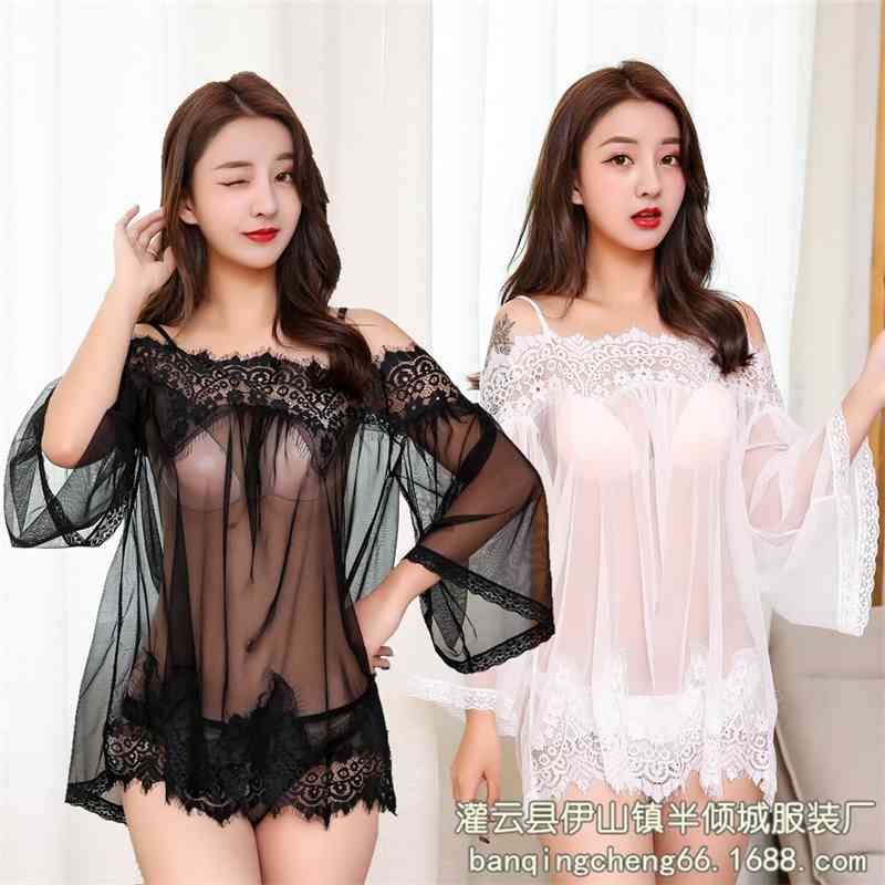 New sexy lingerie uniform tempting women's perspective off shoulder lace suspender white gauze skirt before the night, Red
New sexy lingerie uniform tempting women's perspective off shoulder lace suspender white gauze skirt before the night, Red