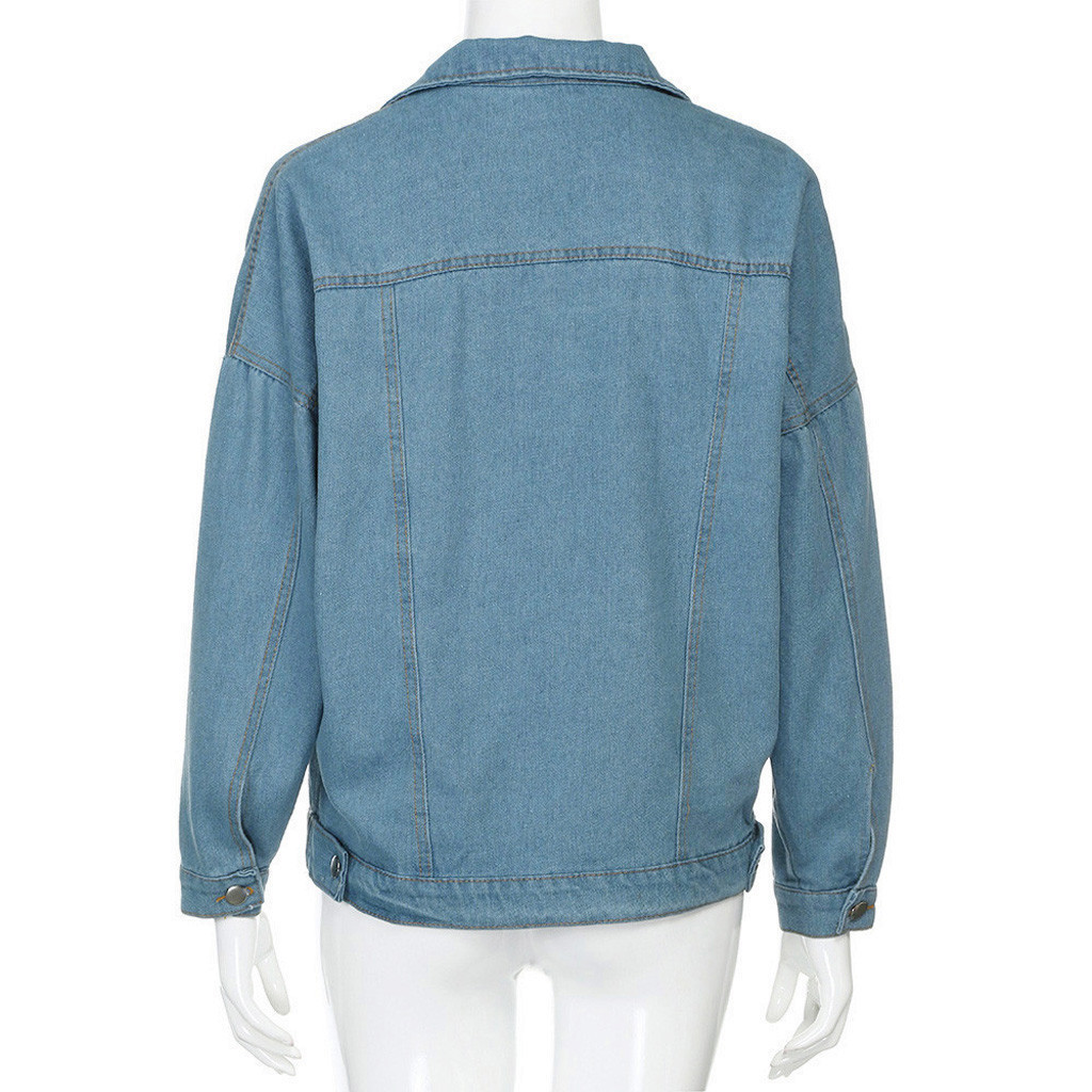 Women Retro Oversize Loose Button Jacket Casual Denim Jeans Pocket Coat Outwear Solid Color Street Decoration Lady Denim Jacket T200113