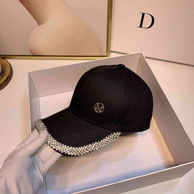 Hat Autumn and Winter 2021 Heavy Hand Rhinestone Sunshade Standard Net Red Duck Tongue Fashion Baseball Cap