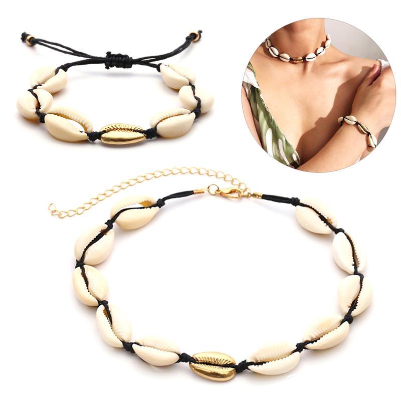 earrings & necklace fashion black rope chain natural seashell choker collar shell bracelet for summer beach, Silver
earrings & necklace fashion black rope chain natural seashell choker collar shell bracelet for summer beach, Silver