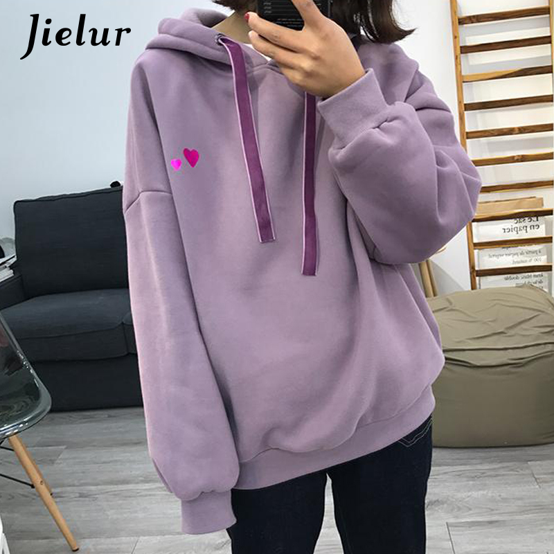 Jielur Heart Embroidery Women's Sweatshirt Hooded Winter Loose Kpop White Hoodies Female Fashion Casual Sudadera Mujer M-XL T200407