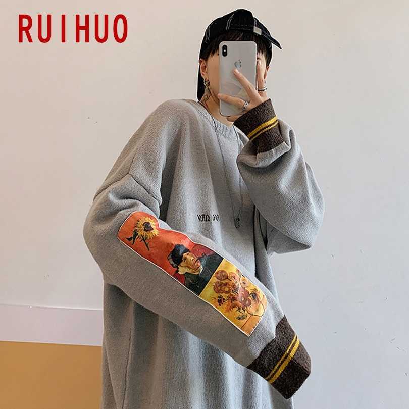 RUIHUO Knitted Winter Sweater Men Clothing Harajuku Sweaters Pullover Men Sweater Fashion Mens Clothes M-3XL 211018