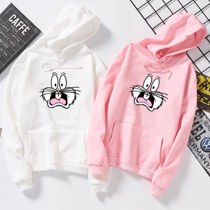 Winter Harajuku Couple Sweatshirt Cute Cartoon Print Ladies Hoodie Korean Fashion Street Women Pullover Hoodie 201217