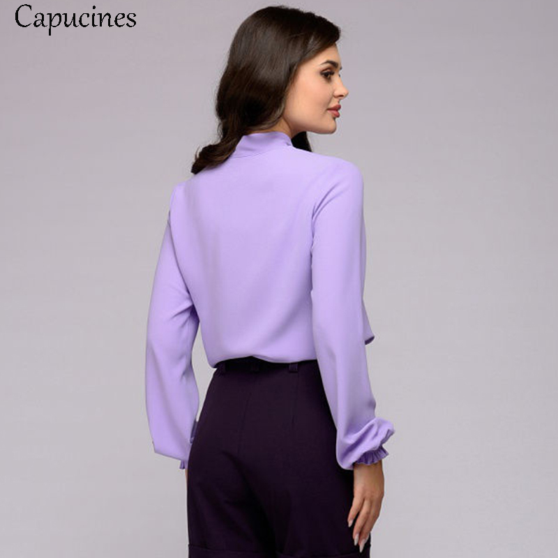 Women Fashion Bow Tie Chiffon Blouse Shirt Spring Autumn Elegant Office lady Blouses Long Sleeve Casual Shirts Solid Tops 210225
