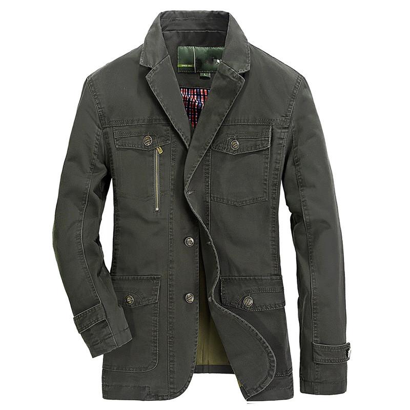 Men's Jackets Military Blazer Jacket Men Spring Autumn Casual Cotton Washed Coats Army Bomber Suit Denim Cargo Trench Plus Size 5XL