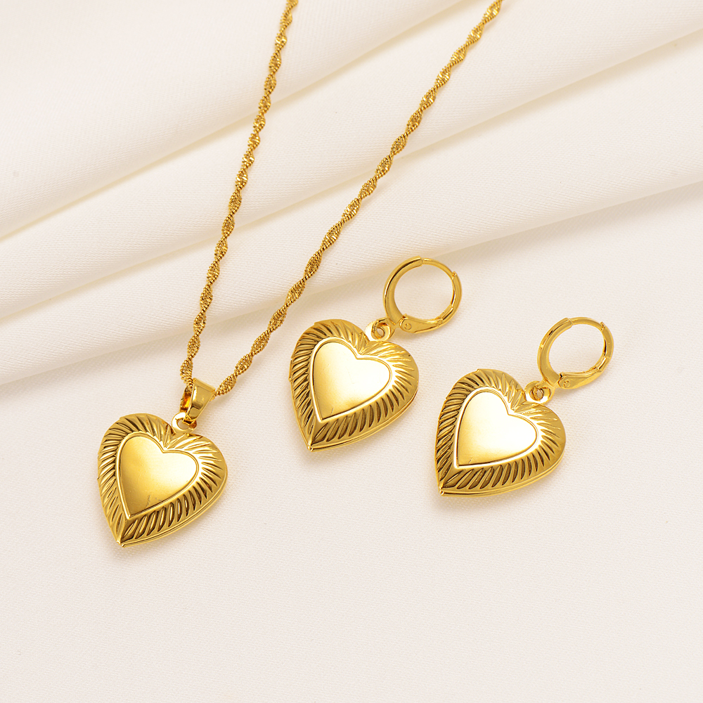 14k Solid Fine Gold 18ct THAI BAHT G/F Necklace Earring Indian Ethnic Heart Pendant Chain Jewelry Sets Chains wedding party