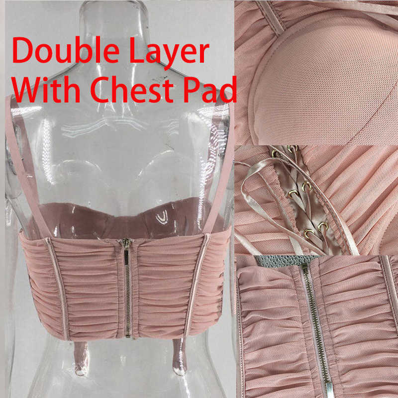 Giyu Sexy Mesh Crop Tops Women Camis Summer Lace Up Bandage Spaghetti Strap Backless Camisole Elegant Blusas Femininas 210625