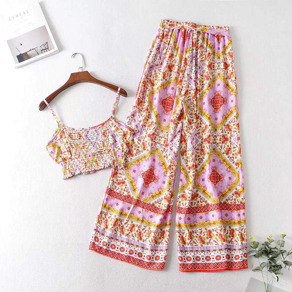BOHO Elastic Hem Geometric Floral Print Bra Tank Top Crop Top Women Bow Sashes Wide Leg Pants Ruched Camis 1 Set orange red
BOHO Elastic Hem Geometric Floral Print Bra Tank Top Crop Top Women Bow Sashes Wide Leg Pants Ruched Camis 1 Set orange red