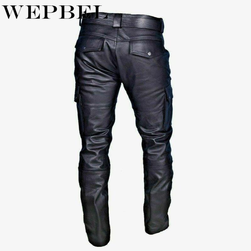 Men's Pants WEPBEL Men Straight PU Leather Biker Motocycle Long Loose Street Style Steampunk Trousers Rock Roll B4