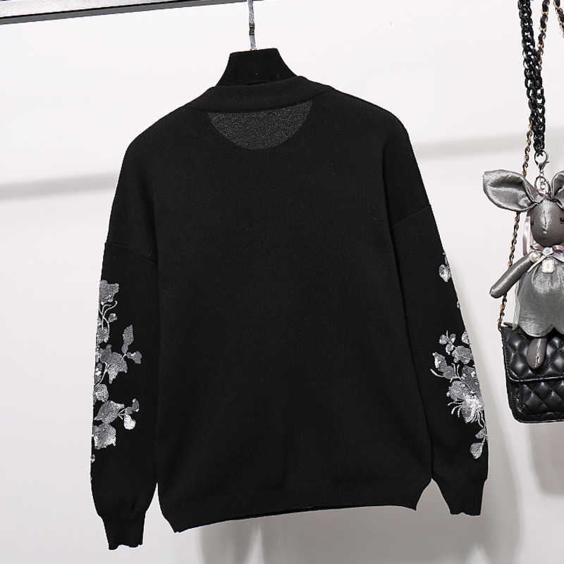 DEAT Women Knitting Embroidery Personality Long Pants Arrivals Two Piece Set Fashion Spring Autumn 11D424 210709