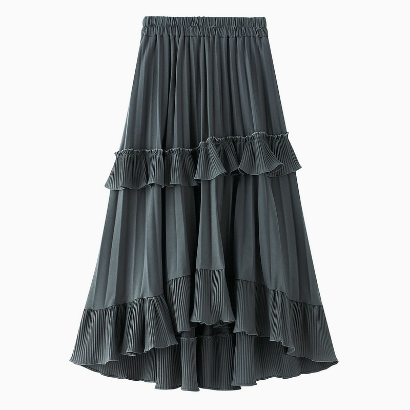 Beige White Fashion Korean Ruffle Midi Long A-line Skirt Women Casual Spring Summer High Waist Irregular All-match Skirts Female 210309