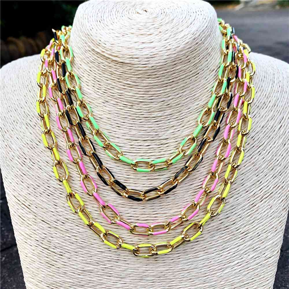 4Pcs New Mix Color jewelry Neon rainbow enamel cuban rolo link chain women Necklace X0509
4Pcs New Mix Color jewelry Neon rainbow enamel cuban rolo link chain women Necklace X0509