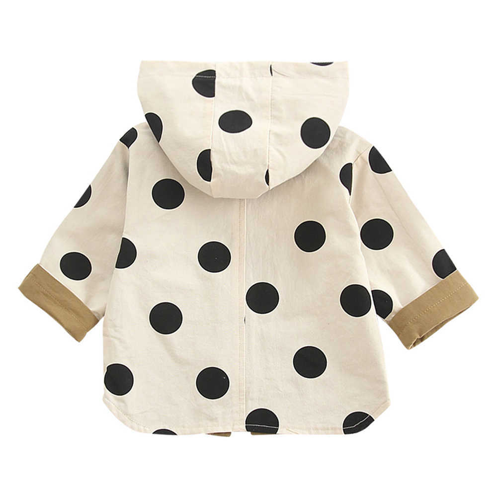 Mudkingdom Girls Trench Coats Cute Polka Dots Long Sleeve Hooded Girl Coat Fashion Children Clothes 210615