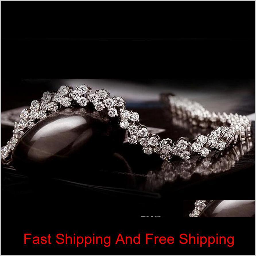 Tennis Luxury Austria Shining Crystal Bracelets Genuine 925 Sterling Silver Charms Bracelet Zircon Diamond Roman Tennis Link Brace