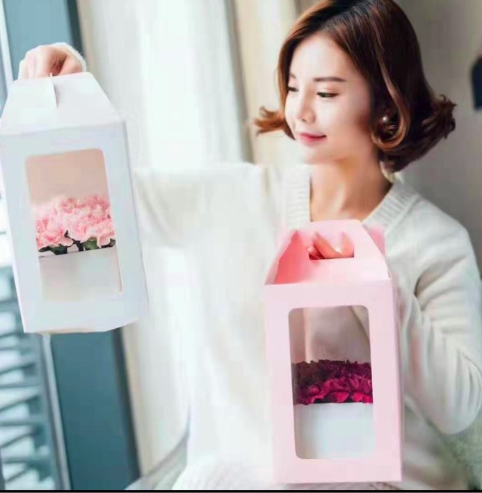 Flower Bouquet Packaging boxes Flowers Gift Wrap High-end Transparent PVC Window Hand-carry Kraft Paper Box