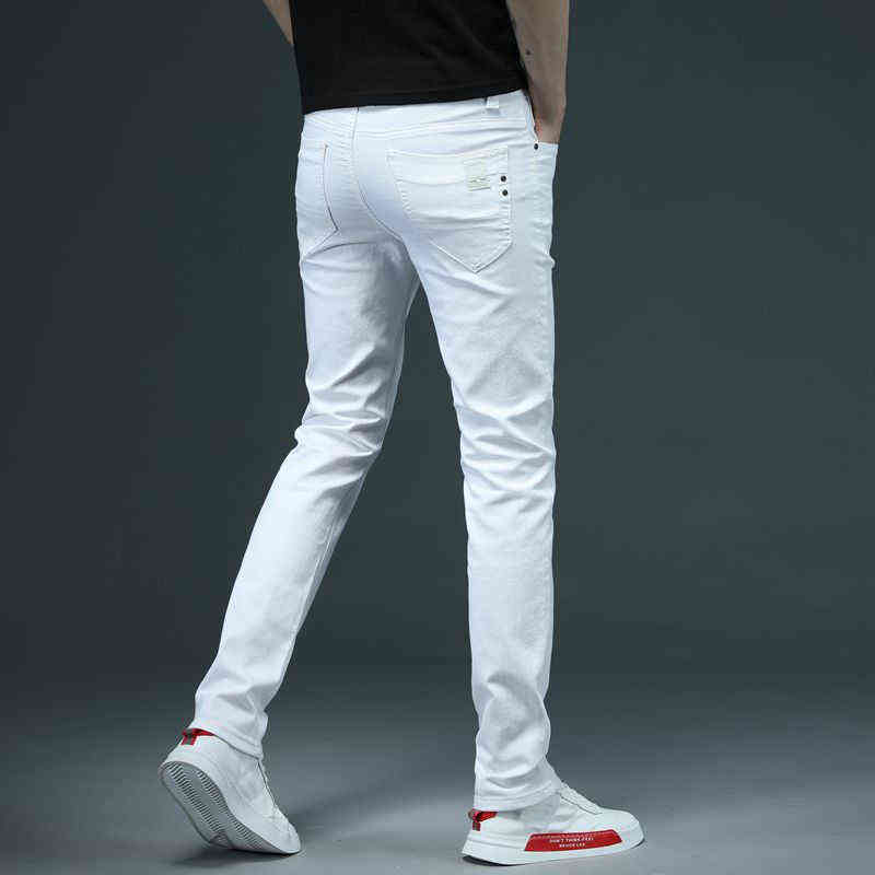 Skinny Jeans Men Solid White s Stretch Casual Fashioins Denim Pants Yong Boy Students Trousers Size 38 211111