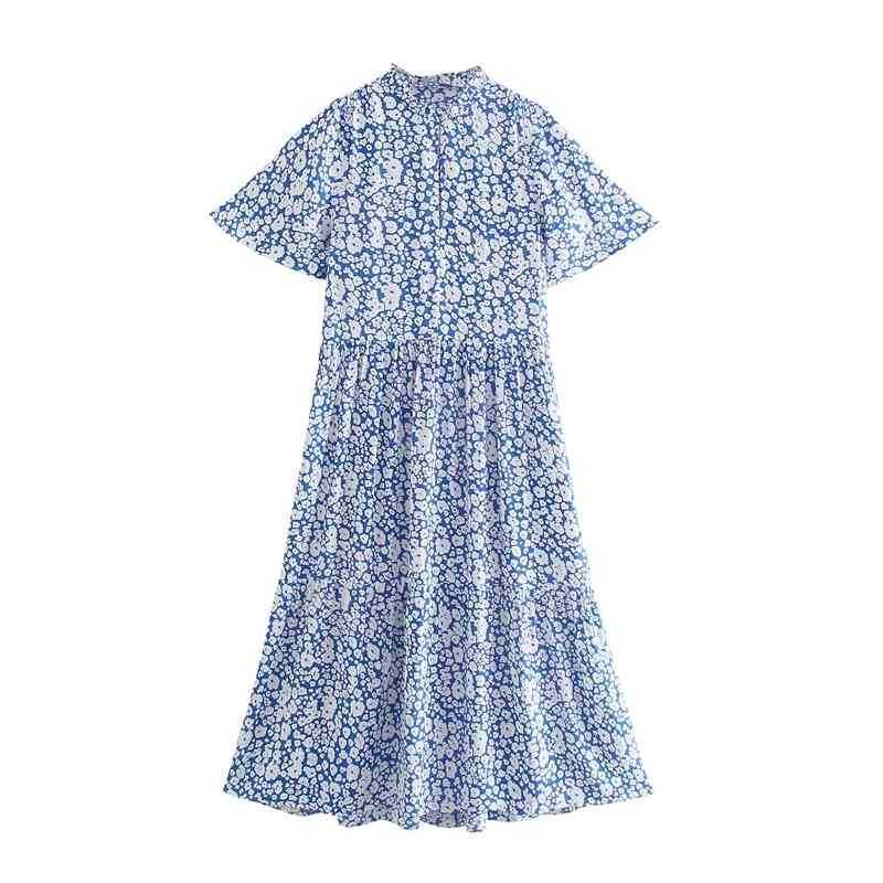 Women Summer Flare Sleeve Loose Dress Floral Print Stand Collar Casual Vacation Beach Midi Ladies Vestidos 210525, Blue
Women Summer Flare Sleeve Loose Dress Floral Print Stand Collar Casual Vacation Beach Midi Ladies Vestidos 210525, Blue