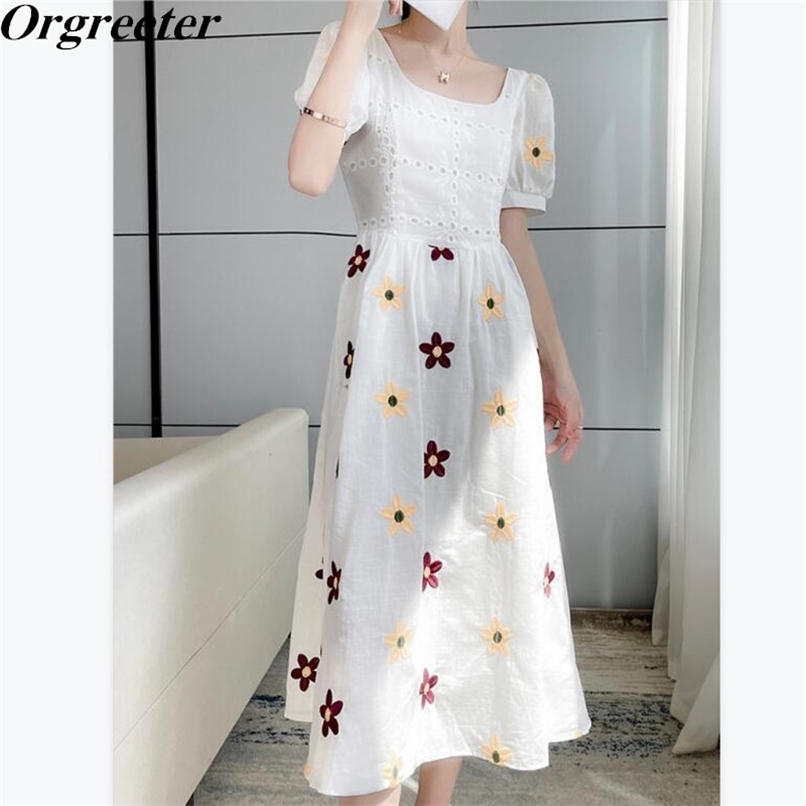 French Embroidery Flower White Dress for Women Summer Sweet Puff sleeve Hollow out Cotton Long Dresses Vestidos 210602
French Embroidery Flower White Dress for Women Summer Sweet Puff sleeve Hollow out Cotton Long Dresses Vestidos 210602