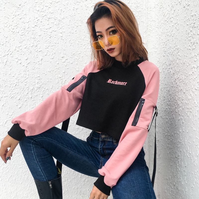 HEYounGIRL Korean Fashion Women Hoodies Letter Printed Casual Crop Top Hoodie Sweatshirt Female Black Pink Long Sleeve Pullovers T200407