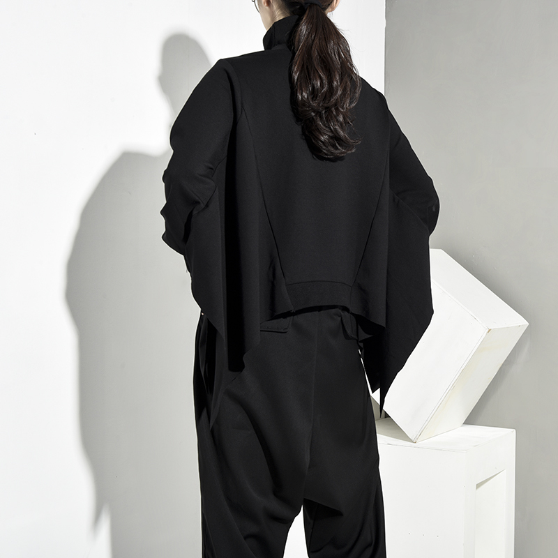 EAM Loose Fit Black Oversize Back Long Sweatshirt High Collar Long Sleeve Women Big Size Fashion Spring Autumn OA8690 201126