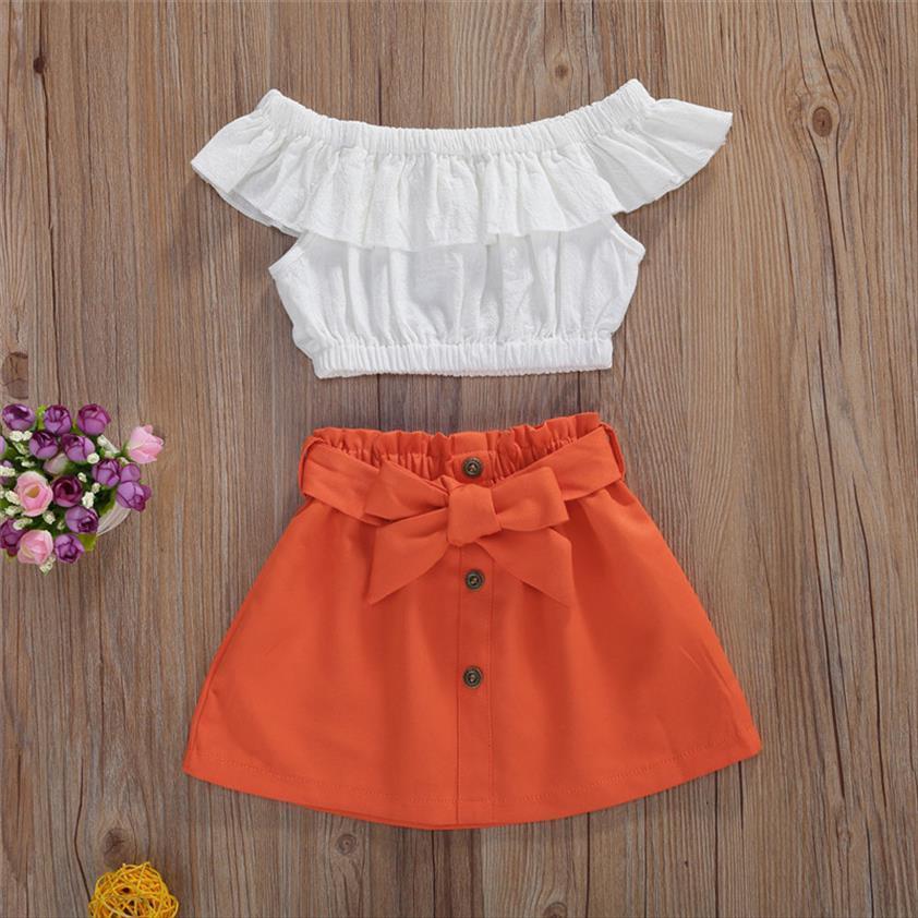 2pcs toddler kids baby girl clothes sets off shoulder solid vest crop orange short skirt summer outfit set, White
2pcs toddler kids baby girl clothes sets off shoulder solid vest crop orange short skirt summer outfit set, White