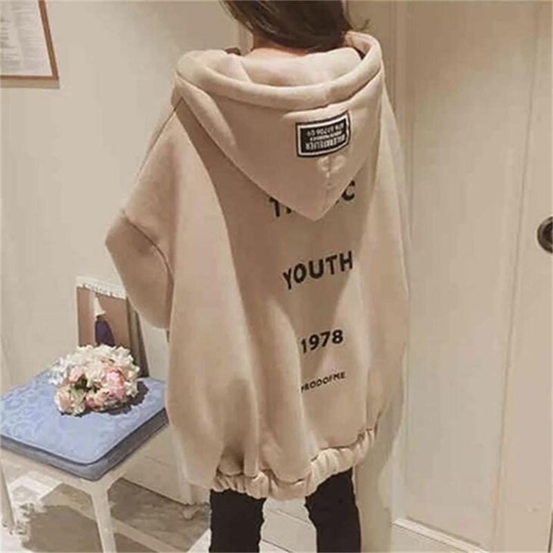oversized Velvet Zip-up Womens Hoodies Women Letter Printed Loose tops Hooded Thicker Warm Sweatshirts Plus size clothes 201112