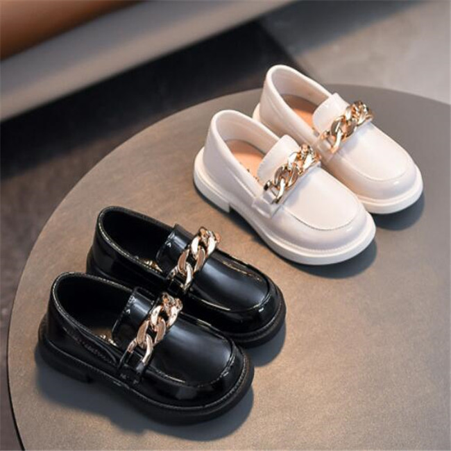 Kids Girls Casual Sneakers Black Leather Shoes Spring Autumn Loafers Toddler Boys Chain Slip on Shoes White Boat Shoe For Children