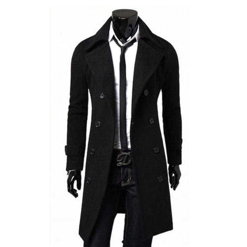 Men Winter Warm Trench Coat Double Breasted Long Jacket Top Dress Shirt Overcoat 210819
