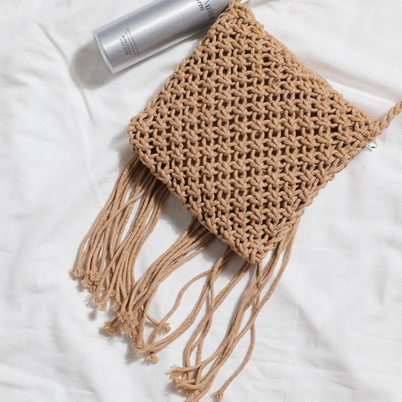 Tassel Crossbody Shoulder Bags Flip Woven Boho Beach Vacation Travel Small Handbag for Women Girls
